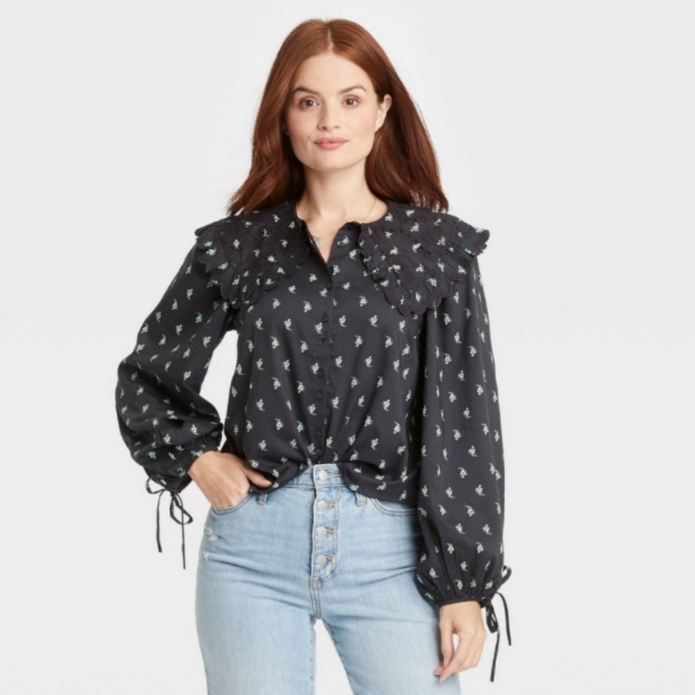 Universal Thread Balloon Long Sleeve Embroidered Button-Down Shirt Size XSMALL - Picture 5 of 13